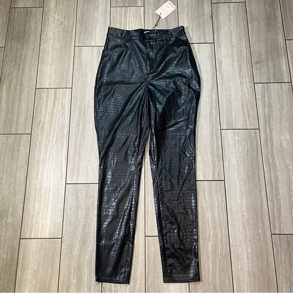 Missguided Black New With Tags Croc Faux Leather High Waisted Pants Size 8 - Picture 9 of 9